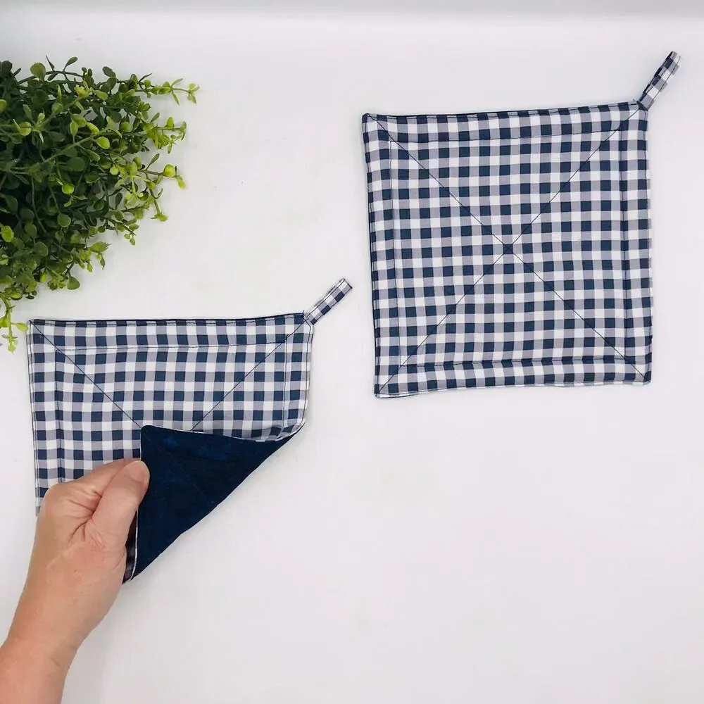Trivet, Finger Hotpad, 2 Square Potholders, and Scrubbie, Navy Blue, 5 Piece Set